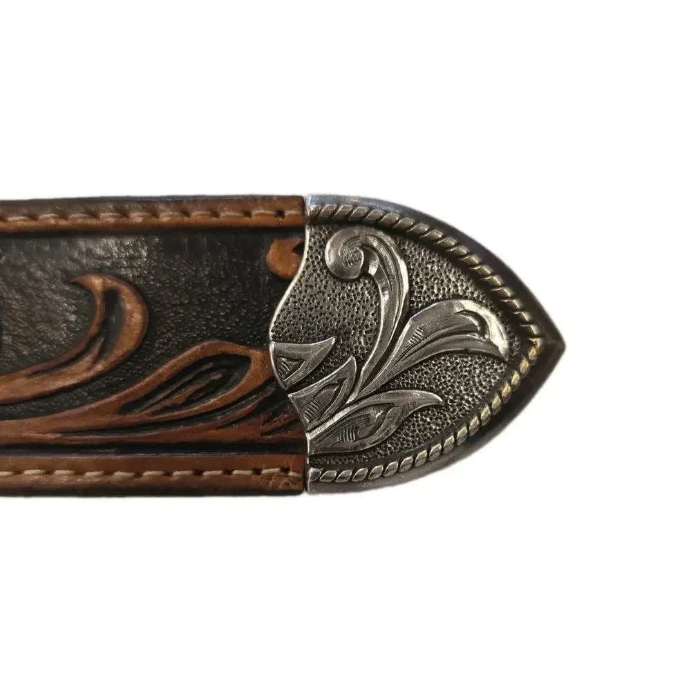 Tony Lama Mens Western Belt Size 38 Brown Tooled Leather Westerly Ride C41514